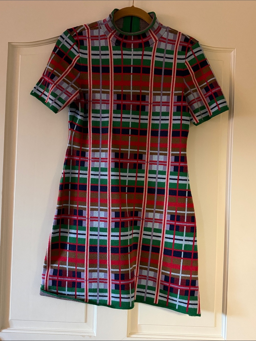 Anthropologie Multicolor Plaid Mini Dress - Green, Red, Pink